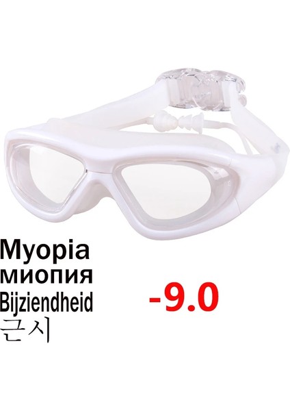 Şeffaf -9.0 Stili Miyopi Yüzme Gözlükleri ~ Buğu Önleyici Reçete Yüzücü Gözlüğü Su Silikon Büyük Gözlük Erkekler Kadınlar (Yurt Dışından)