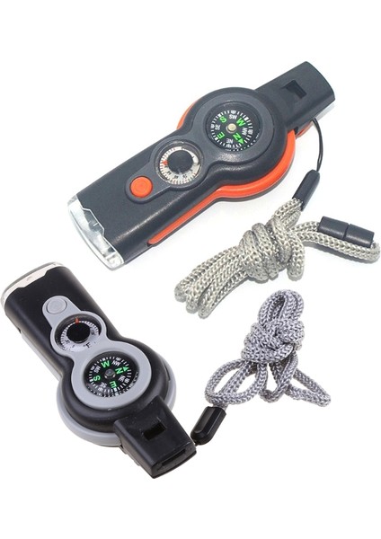 Siyah Stil Pusula Büyüteçli Multifunctio Outdoor Survival Düdük Anahtarlık (Yurt Dışından)