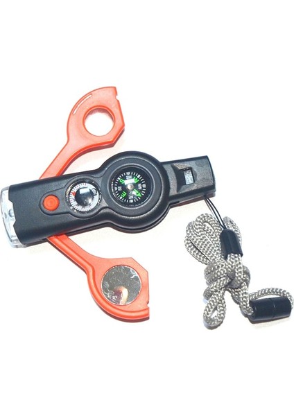 Siyah Stil Pusula Büyüteçli Multifunctio Outdoor Survival Düdük Anahtarlık (Yurt Dışından)