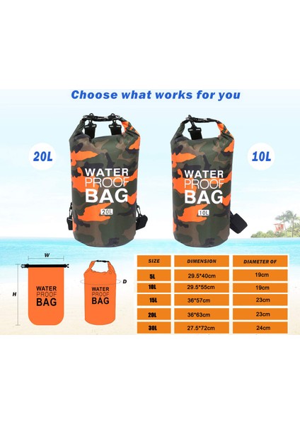 Turuncu Tarzı 20L Pvc Su Geçirmez Kuru Çanta 5l 10L 20L 30L Camo Açık Dalış Katlanabilir Erkek Kadın Plaj Yüzme Çantası Rafting Nehir Okyanus Sırt Çantası Yeni (Yurt Dışından) fırsatları