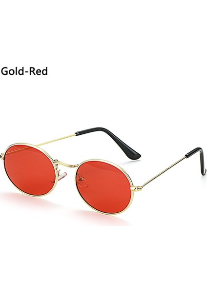 Altın-Kırmızı Tarzı Retro Alaşım Güneş Gözlüğü Kadın Metal Yuvarlak Güneş Gözlüğü Kadın Vintage Oval Güneş Gözlükleri Erkekler Için Lüks Tasarımcı Gafas De Sol (Yurt Dışından)