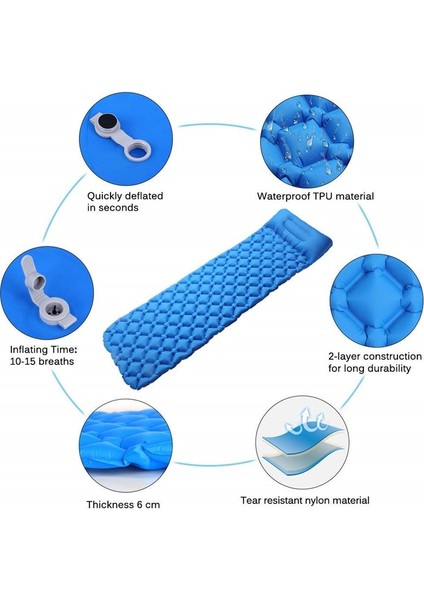 Mavi Hava Yastığı Tarzı Açık Şişme Uyku Pedi Şişme Hava Yastığı Kamp Minderi ile Yastık Hava Yatağı Uyku Yastığı Şişme Kanepe (Yurt Dışından) fiyatları