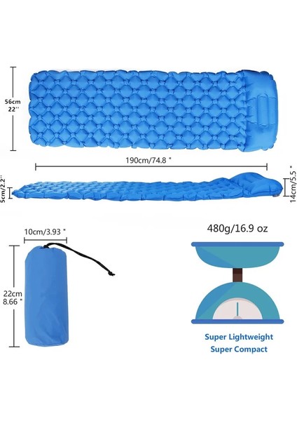 Mavi Hava Yastığı Tarzı Açık Şişme Uyku Pedi Şişme Hava Yastığı Kamp Minderi ile Yastık Hava Yatağı Uyku Yastığı Şişme Kanepe (Yurt Dışından) indirimleri