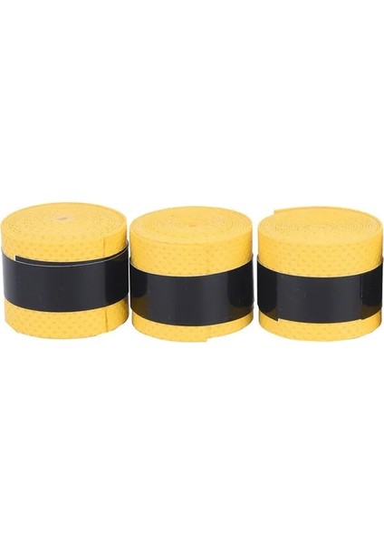 Sarı 3 Adet Tarzı Telap Kauçuk Badminton Raket Tutma Kolu Kauçuk Kaymaz Raket Tutma Kolu ile Ter Emici Sarma Bandı (Yurt Dışından)