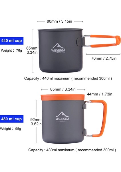 440ML Fincan Stili Widesea Kamp Alüminyum Bardak Açık Kupa Turizm Kahve Içecek Pişirme Sofra Ekipmanları Turist Trekking Yürüyüş Seyahat (Yurt Dışından) modelleri