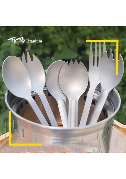 E Stili Tito Titanyum Spork Kaşık Açık Kamp Çatal Kaşık Bıçak Combo Yürüyüş Ev Mutfak Sofra Takımı (Yurt Dışından) indirimleri