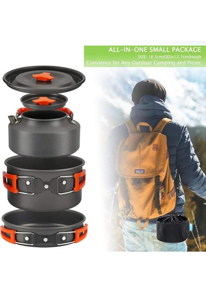 H Tarzı Stil Kamp Tencere Seti Açık Alüminyum Pişirme Seti Su Potu Tava Setleri Seyahat Yürüyüş Barbekü Ultralight Sofra Ekipmanları (Yurt Dışından) modelleri