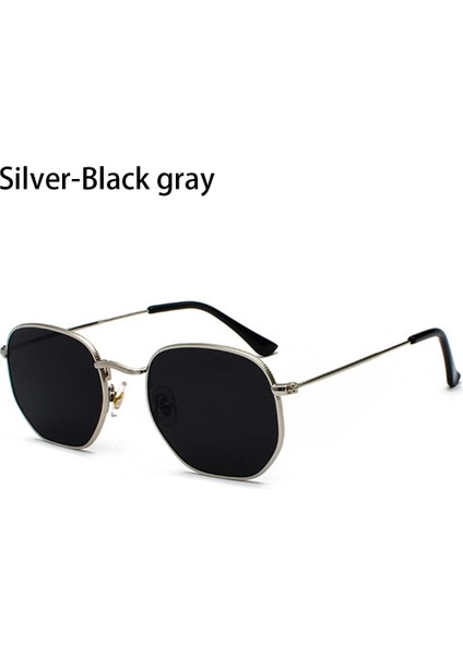 Gümüş-Siyah Gri Stil Vintage Güneş Gözlüğü Erkekler Kare Metal Çerçeve Pilot Ayna Klasik Retro Güneş Gözlükleri Kadınlar Lüks Yaz UV400 Koruma Gözlük (Yurt Dışından)