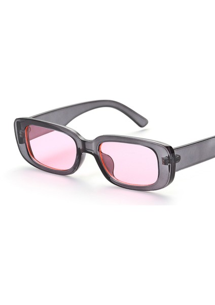 Gri-Pembe Tarzı Küçük Dikdörtgen Kare Çerçeve Açık Sürüş Bisiklet Kadın Güneş Gözlüğü Uv Rotection Plaj Moda Koruyucu Serin Gözlük (Yurt Dışından)