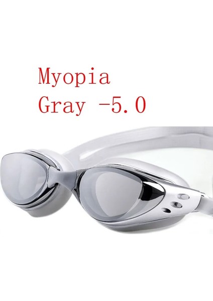 Gri -5.0 Tarzı Miyopi Yüzme Gözlükleri Erkekler Kadınlar -1.0~-10 Su Geçirmez Buğu Önleyici Arena Reçete Yüzme Gözlükleri Su Silikon Dalış Gözlüğü (Yurt Dışından)