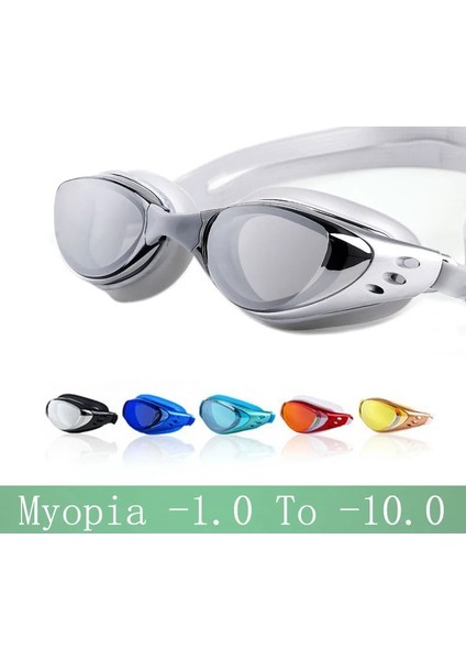 Gri -5.0 Tarzı Miyopi Yüzme Gözlükleri Erkekler Kadınlar -1.0~-10 Su Geçirmez Buğu Önleyici Arena Reçete Yüzme Gözlükleri Su Silikon Dalış Gözlüğü (Yurt Dışından)