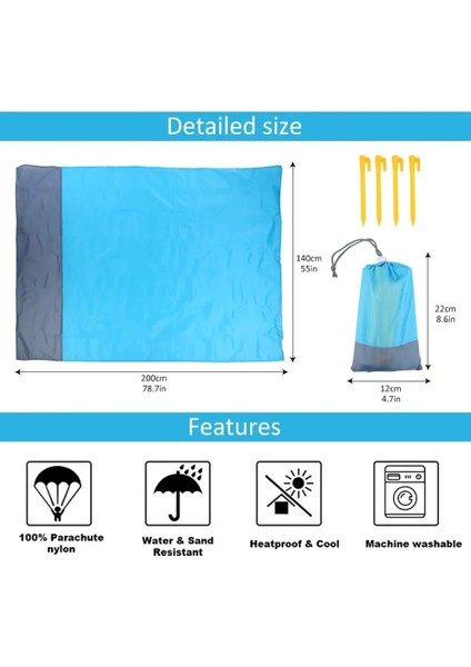 Dp Set Stili 140X200CM Plaj Battaniyesi Kum Geçirmez Plaj Mat Plaj Levhası Kazıklı Suya Dayanıklı Kum Mat Amper Için Hafif Mat (Yurt Dışından) modelleri