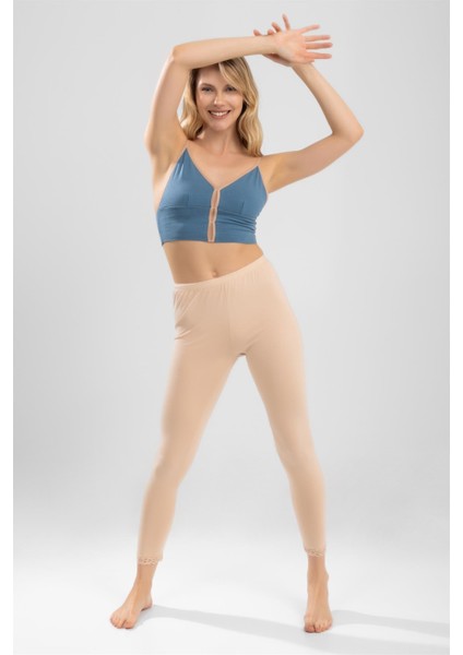 Kadın Güpür Detaylı Uzun Kalın Penye Tayt Içlik Ten Rengi fırsatları