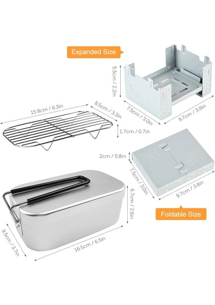 Ön Cam Stili Olmadan Mini Katlanır Soba Öğle Yemeği Kutusu Buharlama Rafı Combo Seti Kamp Öğle Yemeği Kutusu Amping Için Yürüyüş Balıkçılık Tencere Malzemeleri (Yurt Dışından)