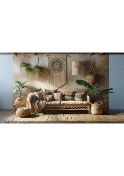 Bohem Tarzı Dekoratif Salon Arkaplan 200 x 150 cm Fon Duvar Örtüsü