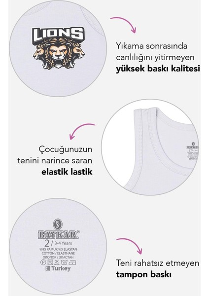 Erkek Çocuk Pamuklu Bisiklet Yaka Baskılı Atlet Tişört 3'lü Paket 2444 Renkli