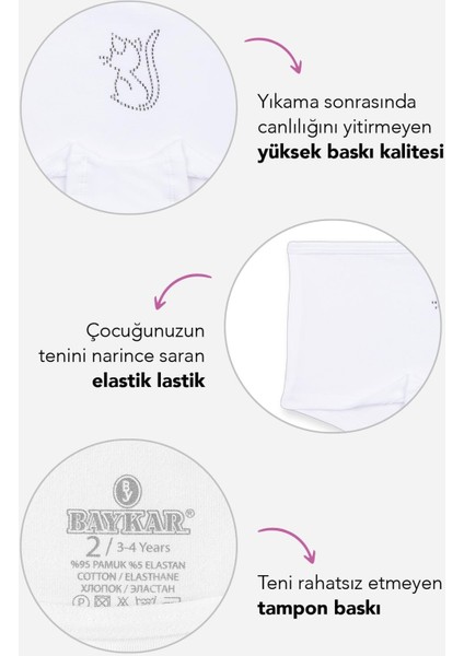 Kız Çocuk Pamuklu Taş Baskılı Düz Basic Boxer 3'lü Paket 5176 Beyaz