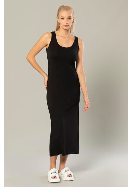 Erdem Weweus Siyah Kadın Viskon Geniş Askılı Uzun Elbise 232