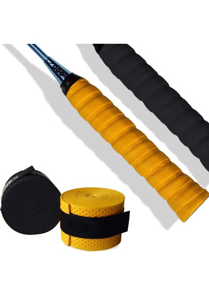 Sarı Stil Elastik Tenis Raketi Pu Overgrip Kaymaz Teri Emilen Yumuşak Sargı Muslukları Tenis Raketi Amortisörü Kuru Titreşim Yapışkan Ince Tip (Yurt Dışından)