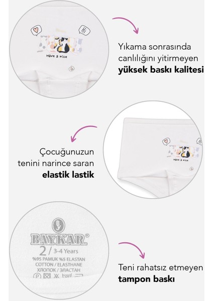 Kız Çocuk Pamuklu Renkli Baskılı Likralı Boxer 3'lü Paket 5362 Renkli