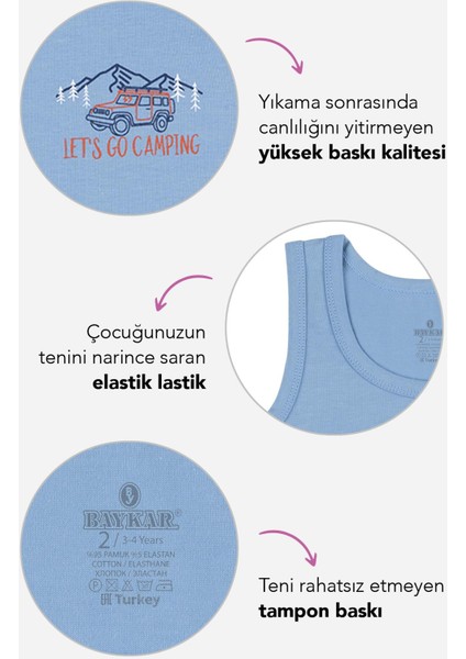 Erkek Çocuk Pamuklu Bisiklet Yaka Baskılı Atlet Tişört 3'lü Paket 2428 Renkli