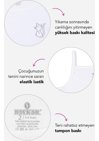 Kız Çocuk Pamuklu Ince Ip Askılı Taşlı Düz Basic Atlet 3'lü Paket 4174 Beyaz