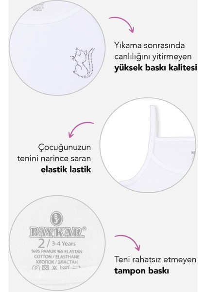 Kız Çocuk Pamuklu Ince Ip Askılı Taşlı Düz Basic Atlet 3'lü Paket 4174 Beyaz modelleri