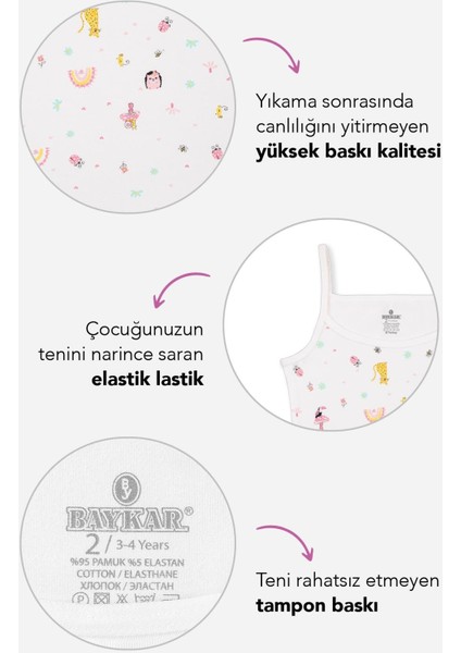 Kız Çocuk Pamuklu Ince Ip Askılı Renkli Baskılı Klasik Atlet 3lü Paket 4328 Renkli indirimleri