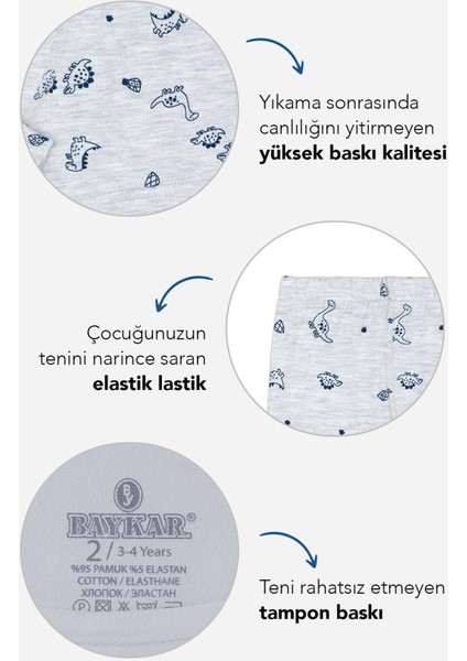Erkek Çocuk Pamuklu Baskılı Rahat Kesim Likralı Boxer 3'lü Paket 3414 Renkli fiyatları