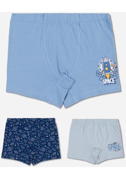 Erkek Çocuk Pamuklu Baskılı Rahat Kesim Likralı Boxer 3'lü Paket 3422 Renkli