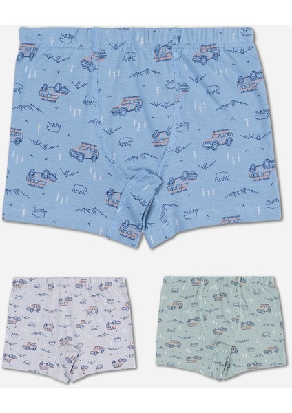 Erkek Çocuk Pamuklu Baskılı Rahat Kesim Likralı Boxer 3'lü Paket 3428 Renkli