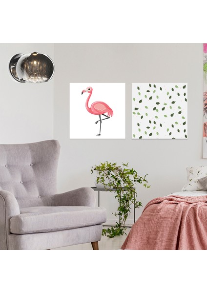 Flamingo Kanvas Tablo - 2 Adet- 50X50 cm