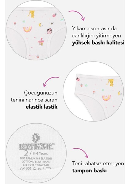 Kız Çocuk Pamuklu Renkli Baskılı Bikini Külot 3'lü Paket 5328 Renkli