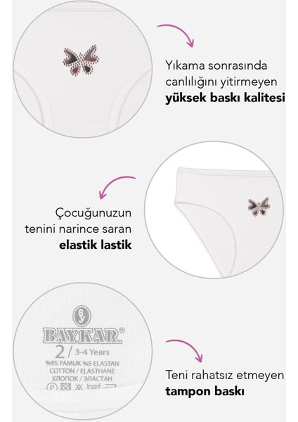 Kız Çocuk Pamuklu Renkli Baskılı Bikini Külot 3'lü Paket 5376 Renkli indirimleri