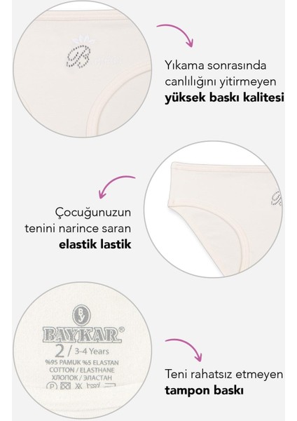 Kız Çocuk Pamuklu Renkli Baskılı Bikini Külot 3'lü Paket 5388 Renkli
