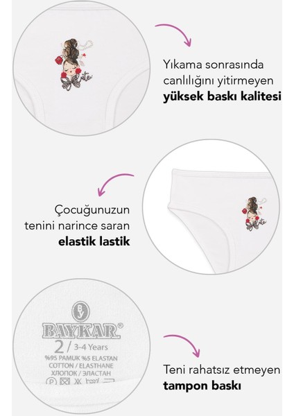 Kız Çocuk Pamuklu Renkli Baskılı Bikini Külot 3'lü Paket 5392 Renkli