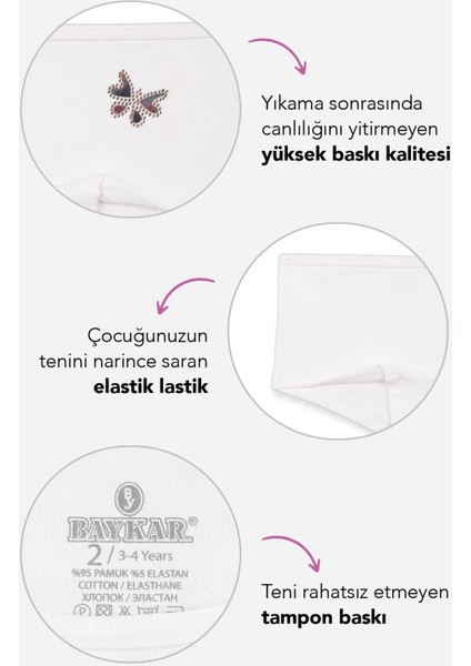 Kız Çocuk Pamuklu Renkli Baskılı Likralı Boxer 3'lü Paket 5378 Renkli fiyatları