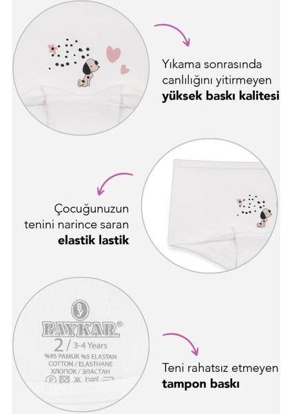 Kız Çocuk Pamuklu Renkli Baskılı Likralı Boxer 3'lü Paket 5400 Renkli