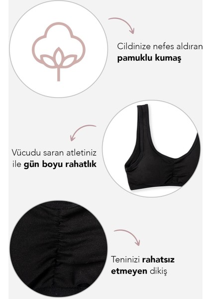 Genç Kız Kalın Askılı Pedli Yarım Atlet Sütyen 4409 Siyah