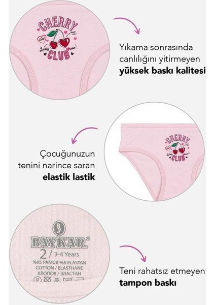 Kız Çocuk Pamuklu Renkli Baskılı Bikini Külot 3'lü Paket 5320 Renkli