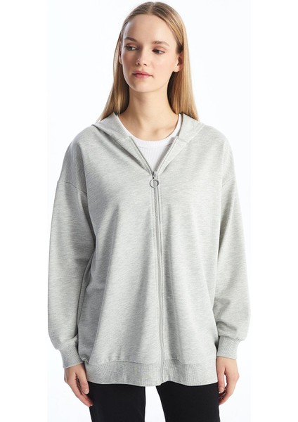 Lcw Modest Kapüşonlu Düz Uzun Kollu Kadın Fermuarlı Sweatshirt