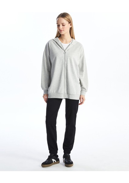 Lcw Modest Kapüşonlu Düz Uzun Kollu Kadın Fermuarlı Sweatshirt