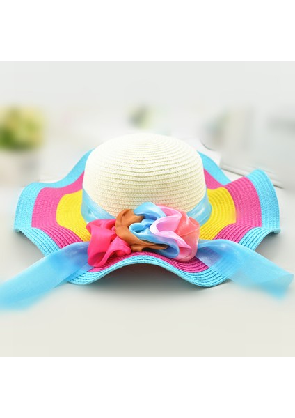 Yaz Seyahat Bayanlar Çiçek Gökkuşağı Plaj Şapkası Hasır Şapka Uv Koruması (Yurt Dışından)