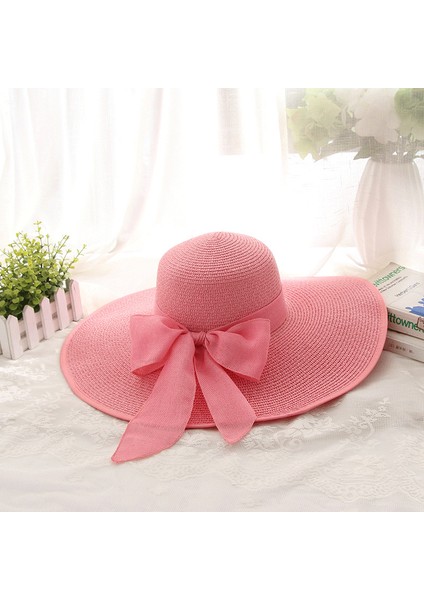 Kadın Hasır Şapka Sahil Şapkası Gündüz Plaj Şapkası Güneş Koruma Güneşlik Şapkası (Yurt Dışından)