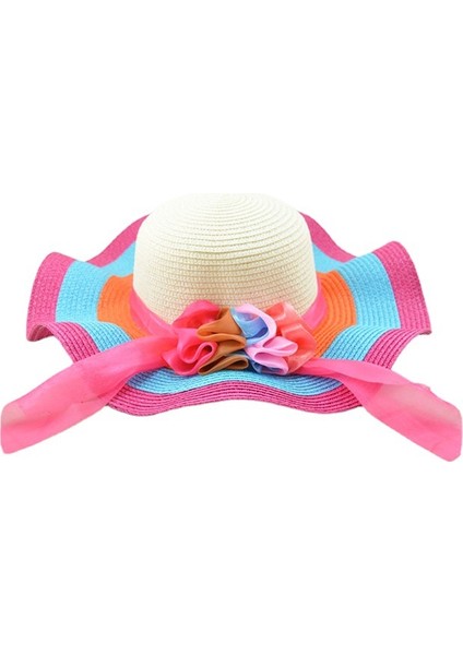 Yaz Seyahat Bayanlar Çiçek Gökkuşağı Plaj Şapkası Hasır Şapka Uv Koruması (Yurt Dışından)