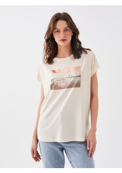 Lcw Vision Bisiklet Yaka Baskılı Kısa Kollu Oversize Kadın Tişört fiyatları