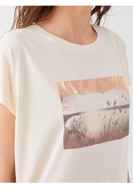 Lcw Vision Bisiklet Yaka Baskılı Kısa Kollu Oversize Kadın Tişört fırsatları