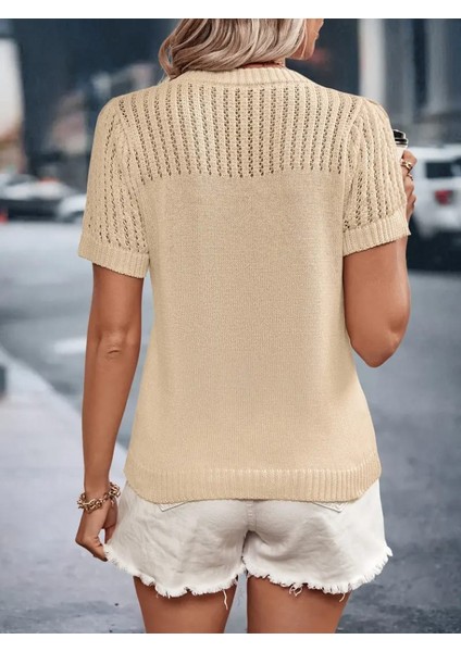 Kadın Kısa Kollu Yaka Detay Triko Bluz fiyatları