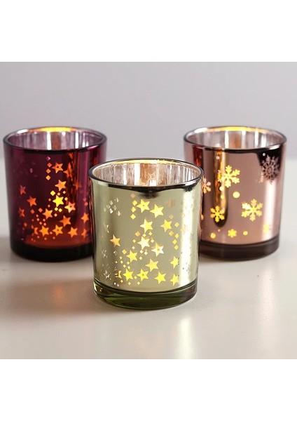 WS3897-T4 Tarzı Noel Elektroliz Mum Fincan Elk Gümüş Kar Tanesi Cam Mumluk Boş Cam Noel Ağacı Cam Süsler (Yurt Dışından)