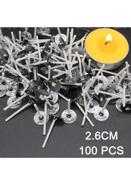 2.6CM-100 Adet Tarzı Mokeless Mum Fitilleri cm Önceden Mumlanmış Pamuk Çekirdek Fitilleri Metal Sürdürülebilir Sekmeler ile Dıy El Yapımı Mum Yapımı Araçları (Yurt Dışından)